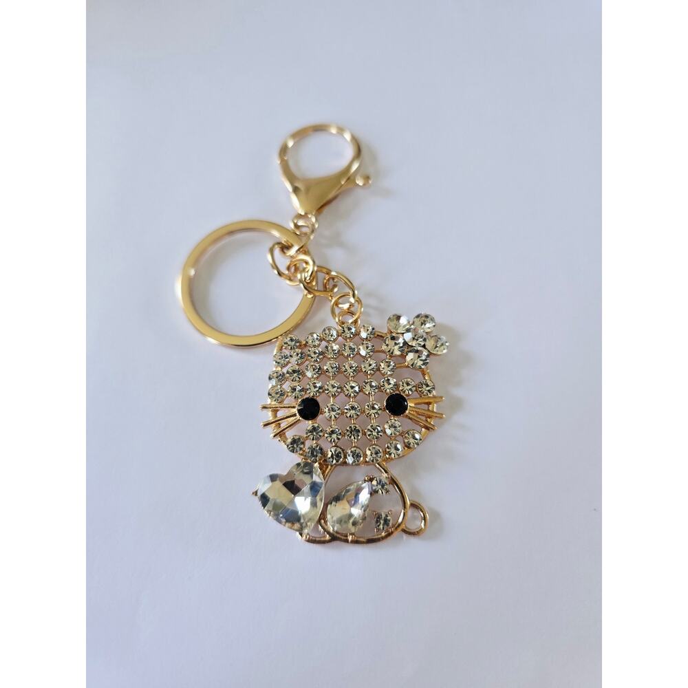 Hello Kitty Gold Rhinestone Bag Charm Key Chain New